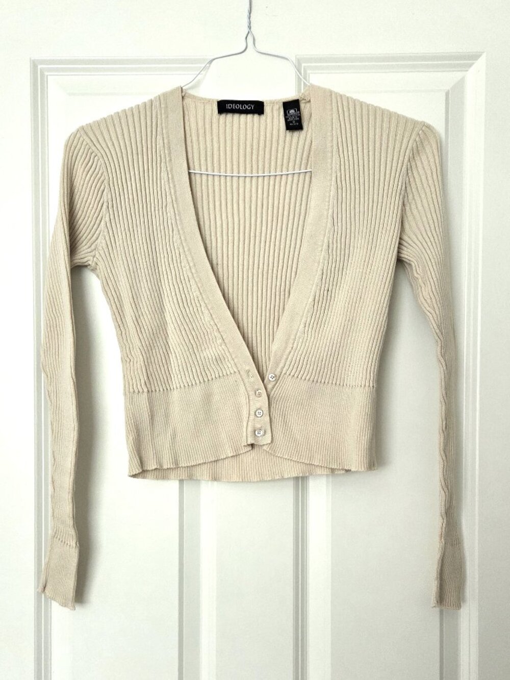Ideology Beige Ribbed Cropped Cardigan